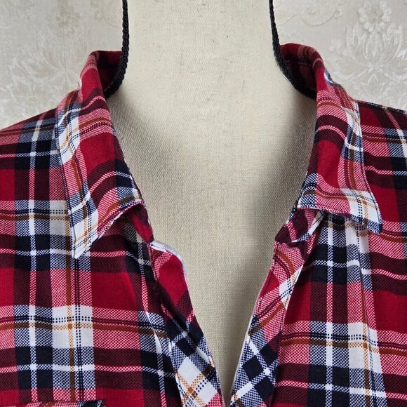 White Mark Size 3XL Button Up Tunic Top Long Sleeve Red White Blue Plaid NWT - Picture 3 of 15